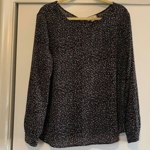 LOFT Black and Pink Floral Blouse